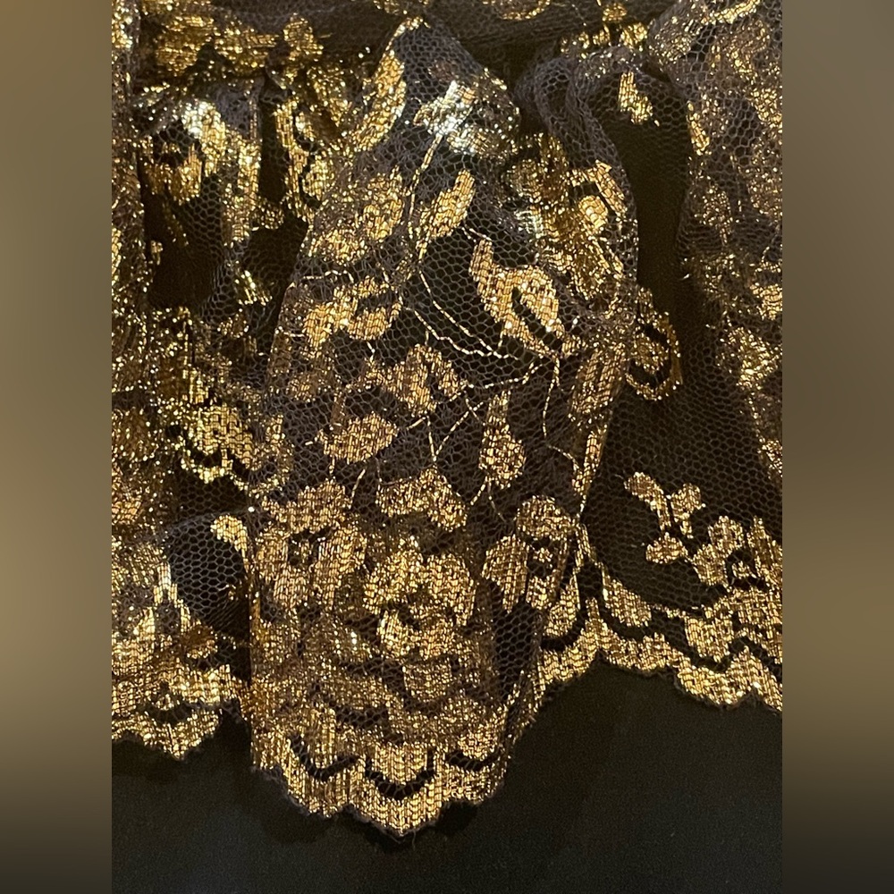 Marchesa Notte Black and Gold Floral Design Strapless Dress *Like New* Sz 6 - Picture 4 of 9